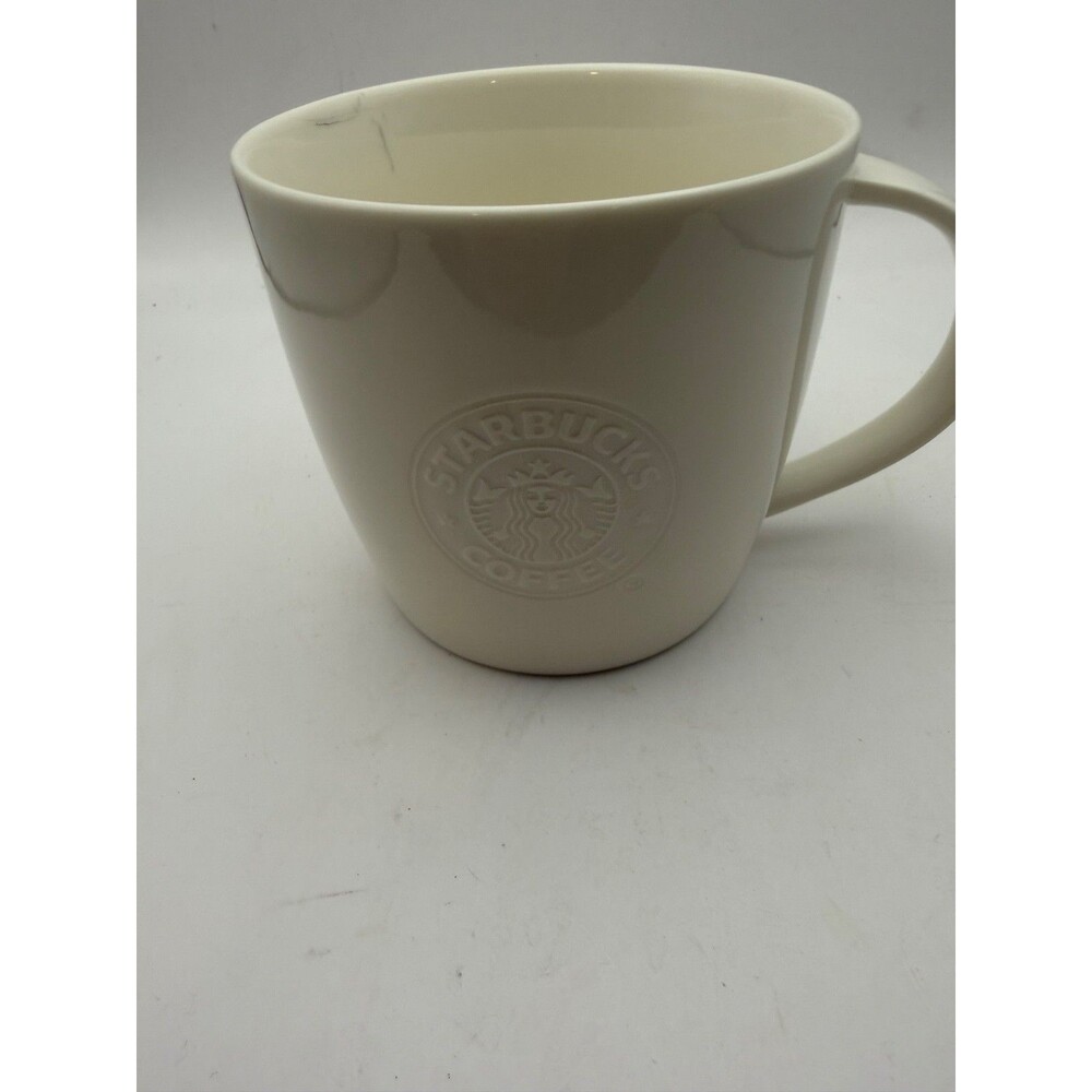 Starbucks 2009 Embossed Siren Logo Mug 16 oz New Bone China White Coffee Cup